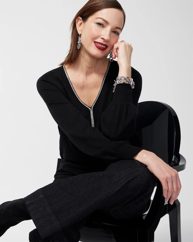 Caviar Trim V-Neck Pullover Sweater - image 2